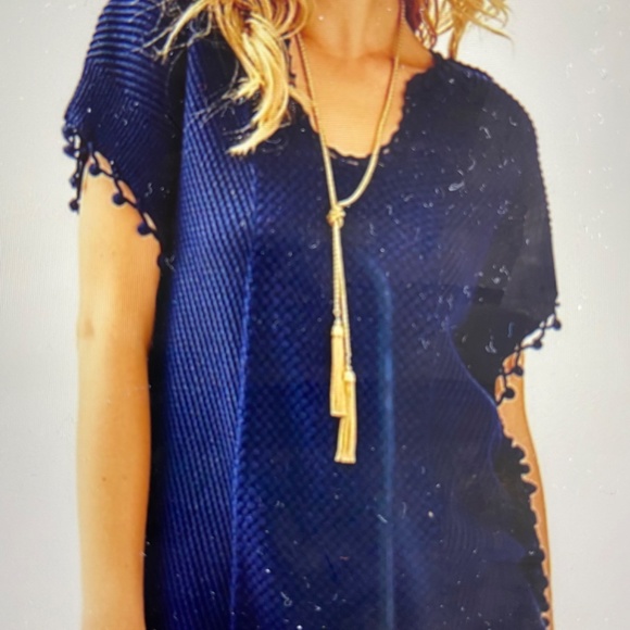 LILLY Pulitzer Keating navy blue pom Pom sweater caftan poncho XS - Picture 8 of 9